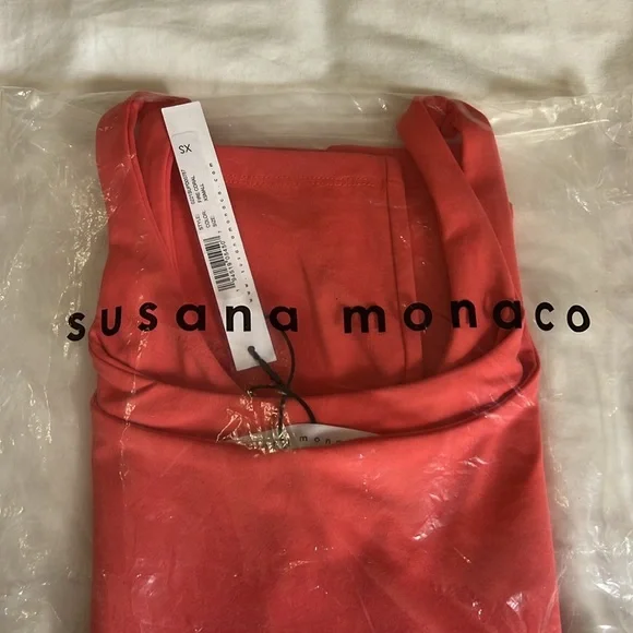 Sexy Fire Coral color tank dress Susana Monaco dress XS - Picture 7 of 7